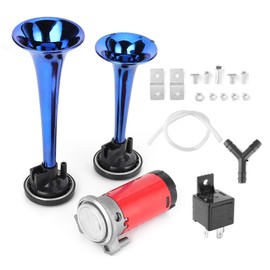 KIMISS 12V 178dB Air Horn Loud Sound Double Trumpet with Air Compressor for Car, Motorcycle, Boat, Truck (Blue)