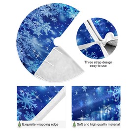 ALAZA - Falda de árbol de Navidad, 35.4 pulgadas, Azul, Copos de nieve azules invierno con purpurina, 90 cm o 120, Poliéster, terciopelo, para fiestas de Navidad, decoración del hogar