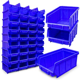 HMH 20 x Stacking Boxes, Blue, Size 2, Workshop, Garage Storage Boxes (L x W x H), 175 x 103 x 76 mm, Storage Boxes, Blue Storage Boxes for Small Parts, Storage Stacking Box, Polypropylene