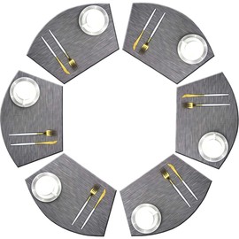 GoTCele Wedge Placemats for Round Dining Table Woven Vinyl Easy Wipe Plastic Non Slip Table Mats Set of 6（Grey）