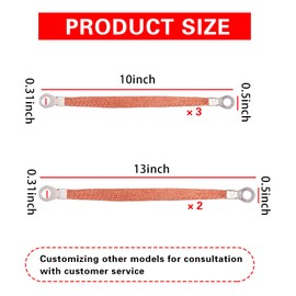 GKmow 5 PCS Automotive Engine Grounding Strap, Flexible Tensile-Resistant Copper Braided Distribution Box Bridge Jumper, Car Multi-Purpose Heavy-Duty Accessories, Suitable for Most Models (Gold)