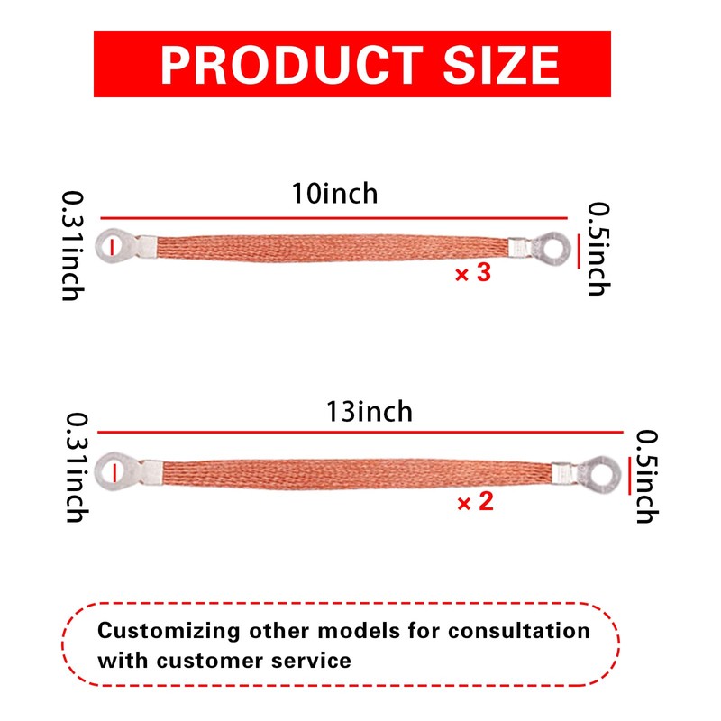 GKmow 5 PCS Automotive Engine Grounding Strap, Flexible Tensile-Resistant Copper
