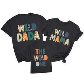LOTUCY Family Trips Matching Shirts : Wild One Print Tee Safari Animal Theme Parent-Child Outfit