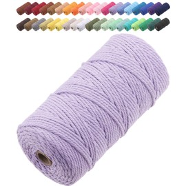 GOHOF Macrame Cord 3mm x 150m Premium Cotton Macrame Rope, 4 Strand Twisted Soft Cotton Cord, One of The Most Perfect Materials for Macrame Art, Cotton String Without Chemicals (Light Purple)