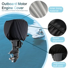 Outboard Engine Cover for 150-200 HP Boat Motor, Heavy Duty Oxford Waterproof and Fade Resistant Outboard Covers in Outdoor