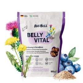BugBell BugBell 800g Premium Trockenfutter, Magenschonend, Hypoallergen, f??r Probleme mit der Bauchspeicheldr??se oder Leber, L?wenzahn, Mariendistel, Pr?biotika & Probiotika