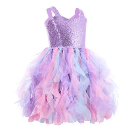 Purple Tutu Dress for Girls Princess Birthday Party Dresses Sparkly Sequin Tulle Fairy Dress for Toddler Girls Kids Christmas Prom Sneaker Ball Gown Dance Mermaid Outfit 6T