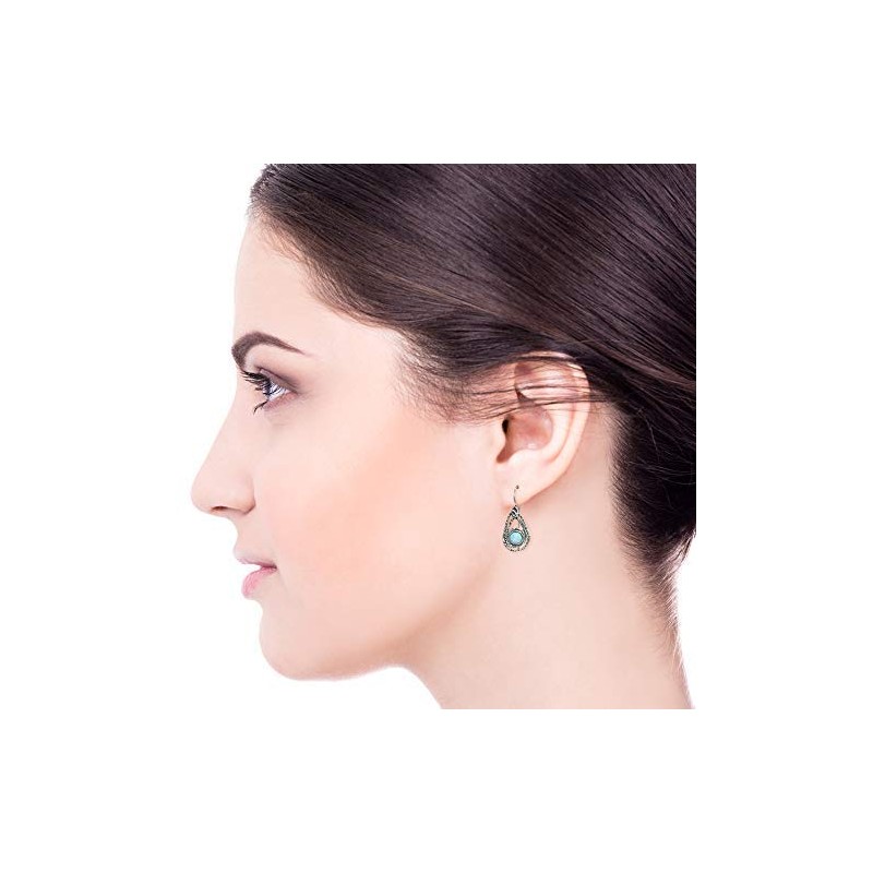 Teardrop Shaped 925 Sterling Silver Created White Opal Earrings with