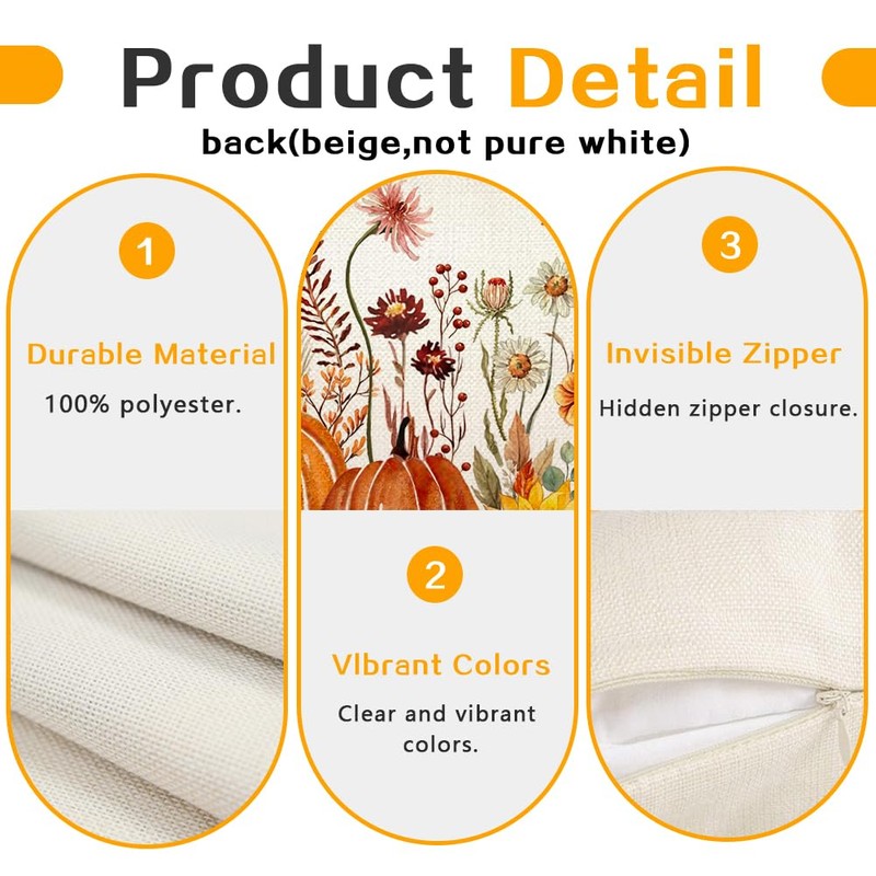 RABUSOFA Fall Pillow Covers 12x20 Floral Orange Pumpkin Decoration Outdoor