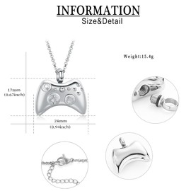 AIWENXI Game Controller Cremation Jewelry Controller Urn Necklaces for Ashes Stainless Steel Game Lover Memorial GamePad Keepsakes Urns Jewelry for Men Women, Stainless Steel, No Gemstone