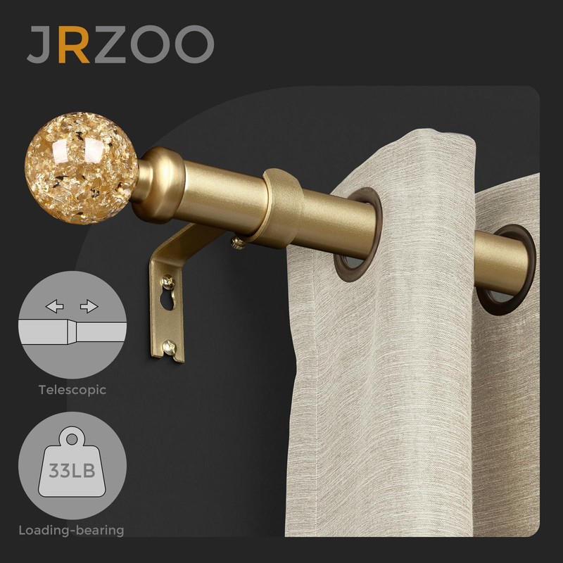 2 Pack Gold Curtain Rods for Windows 48 to 84