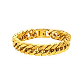 Mens Cuban Chain Bracelet Gold Plated 12mm Wide Chunky Curb Bracelets