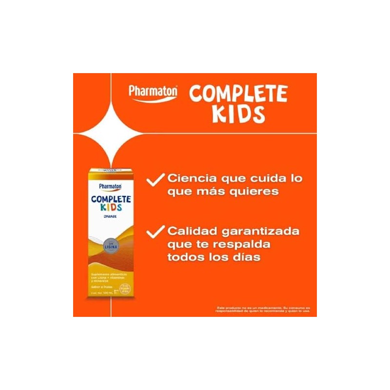 Pharmaton Complete Kids Suplemento Alimenticio en Jarabe, 100 ml. Complementa