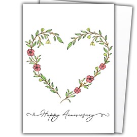 Happy Anniversary Card, Anniversary Card for Partner Couple, With Floral Heart Design (Any Anniversary)