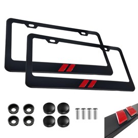 2PCS Black License Plate Frames in 3D Letters Universal Aluminum Alloy Car License Plate Holders Compatible with Dodge Challenger Charger Durango RAM (Red)