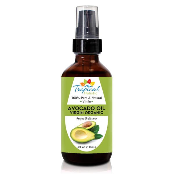 Tropical Holistic 100% Pure Avocado Oil 4 oz - Unrefined Virgin Cold Pressed Carrier Oil for Hair DIY, Face, Skin, Nails and Body