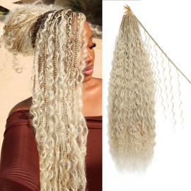 Boho Crochet Braids Close to Human Hair, 6 Curls Pure Protein Fiber Goddess Box Braids Crochet Hair, Pre-looped Curly Bohemian Braiding Hair for Black Women (24 Inch, #27/613)