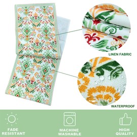 WELLYUK Green Boho Table Runner, 13 X 72 Inch Moroccan Vintage Eastern Style Flowers Bohemian Kitchen Coffee Table Linen Dresser Scarves for Home Party Festival Decor