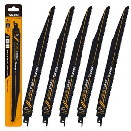 TOLESA Metal Wood Demolition Reciprocating Saw Blades 12 Inch 8+10TPI Sawzall Blades for Steel Pipe Cutting, Drywall, Chipboard, Glass Fiber-Reinforce Plastic and Composite Materials Demolition 5 Pack