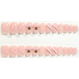 Perfectly Pink Christmas Glossy Short Square Press On Nails - 24 Pieces - Artificial Nails