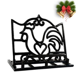 MINLUFUL Recipe Book Holder, Sturdy Cast Iron Metal Cookbook Stand for Kitchen Counter, Vintage Farmhouse Rooster Decoration Recipe Holder Cook Book Stand, Coffee Gold