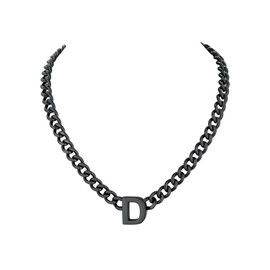 Richsteel Initial Men's Women's Necklace A-Z Cuban Link Chain with Letters for Women Choker Black Jewellery Valentine's Day Gifts for Him / Her, Stainless Steel