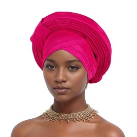 Nigeria Raw Silk Auto Geles Wedding Party Head Wraps Headwear Female Headbands 2024 African Headtie Hat Women's Already Made Head Tie (Rose Red)