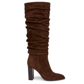 Erocalli Tall Boot for Women 2025 Fall Knee-High Suede Boots Pointed Toe High Heel Slouch Brown Chocolate Winter Side Zipper