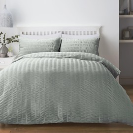 Serene - Duck Egg Blue Seersucker Duvet Cover - Single Bedding Size (140 x 200cm) - Luxury Bedding - Soft Touch - Textured Duvet Cover in Duck Egg - Railroad Stripe Duvet Cover - Puckered Effect Bed