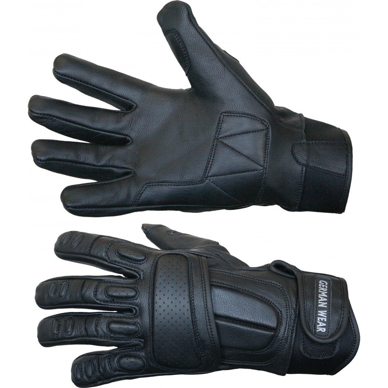 German Wear Leather Motorcycle Gloves Black Size 11 = XXL