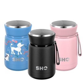 SHO Food Flask - Vacuum Insulated, Double Walled Stainless Steel Food Flask & Food Container - 10 Hours Hot & 20 Hours Cold - 530ml 800ml - BPA Free (Jet Black, 530ml)