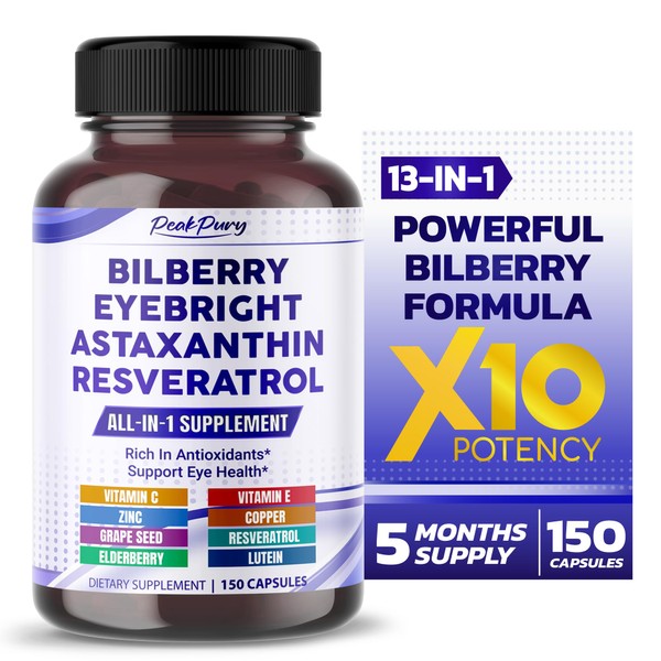 PEAKPURY All-in-1 Bilberry Eyebright Astaxanthin Elderberry Resveratrol Supplement - Rich