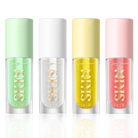 Aceite para labios voluminizador, 4 paquetes, aceite hidratante para labios, brillo labial con extracto de frutas, bálsamo labial hidratante y tinte