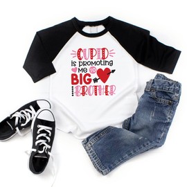 Toddler Boys Promoted to Big Brother Valentine's Raglan (12-18 Months, Black)