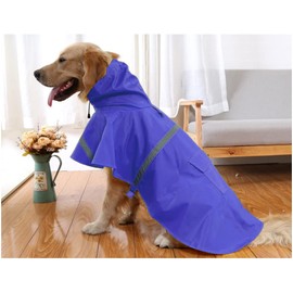 Large Dog Raincoat Adjustable Pet Waterproof Clothes Lightweight Rain Jacket Poncho Hoodies with Strip Reflective(Dark Blue,L)