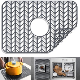 JIUBAR Sink Protectors for Kitchen Sink 12" 13" 16" 18" 19" 24" 26" 28" 29" 30" Silicone Sink mat| Silicone Kitchen Sink Mat Grid for Bottom of Farmhouse Stainless Steel(18.2"x 12.5"Gray)