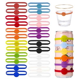 VIBARUTENS 24-Pack Stretchable Drink Markers – Reusable Wine Glass Markers & Drink Identifiers for Glasses, Bottles, Mugs, Jars, and Cocktail Glasses – Perfect for Parties & Events