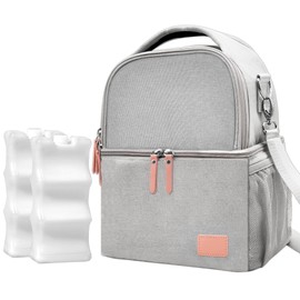QIUXQIU Mochila para extractor de leche con compartimentos para bolsa refrigeradora, bolsa para extractor de leche con una almohadilla impermeable y con 2 opciones para llevar (se adapta a la mayoría de extractores de leche principales) (gris)