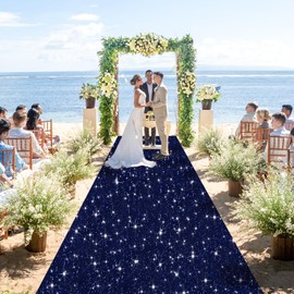 ROMANKAS Glitter Aisle Runner for Wedding Ceremony Navy Blue Aisle Runner 4ftx20ft Event Carpet Aisle Runners Sequin Aisles Runner Shimmer Carpet Runners for Party Baby Shower Bridal Reception Decor