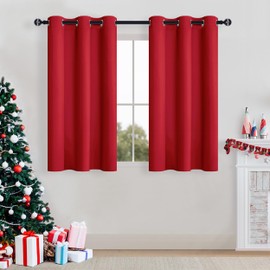 Hiasan Red Blackout Curtains 2 Panels for Christmas Decorations, Thermal Insulated Grommet Bedroom Drapes Noise Reducing Room Darkening Curtains, 42 x 45 Inches Length,