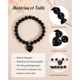 CheersLife Naturstein Armband für Damen Armband mit Herz-Anhänger Geschenkidee zum Geburtstag Weihnachten originelle Perlenarmbänder Geschenk für Mutter Tochter Freundin Paar Schwarzer Kristall FR