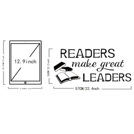 SUPERDANT Reading Corner Wall Stickers Readers Make Great Leaders Inspirational Wall Sticker Motivational Quote Wall Decal for Door Decorations Library Wall Decor (57x26 cm)