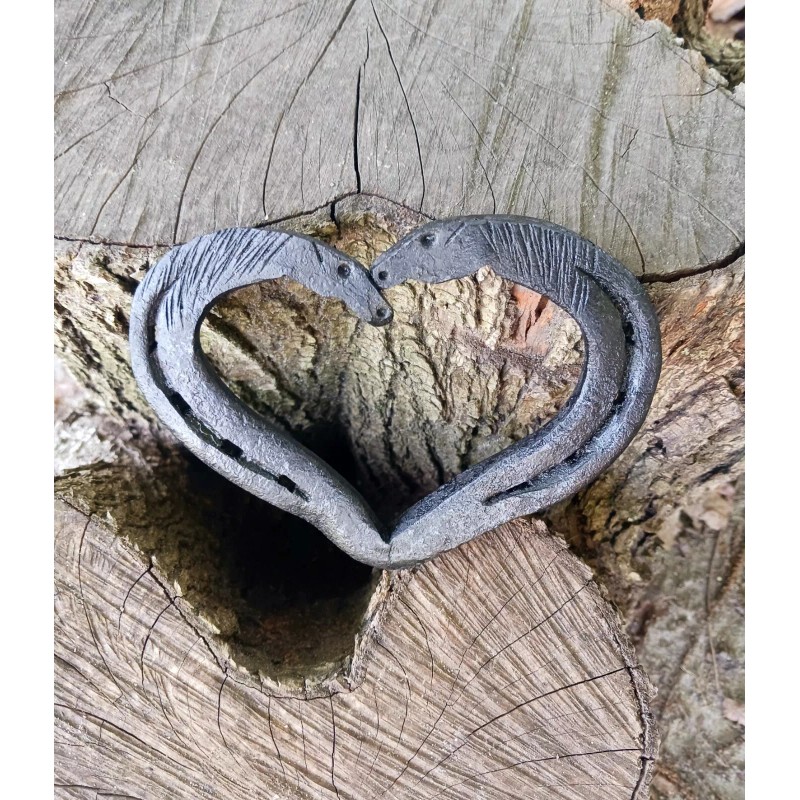 Hand Forged Large Horseshoe Heart Kissing Horses Handmade Western Decor