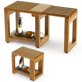 Adjustable Length 26.5 Inches Shower Stool Bench Chair Waterproof with Storage Shelf for Shaving Legs, Spa, Bath Seat in Bathroom, Inside Shower for Adults Seniors Elderly