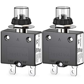 CLDIY Thermal Circuit Breaker 98 Series 5A 125/250VAC Push Button Reset for Circuit Breaker with Quick Connect Terminals and Waterproof Button Cover 32VDC Pack of 2