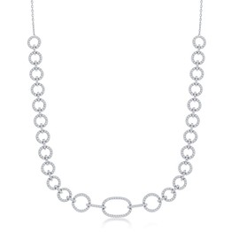 Circle Linked Chain with Cubic Zirconia Sterling Silver 16+2’’ Necklace Jewelry for Women or Teens