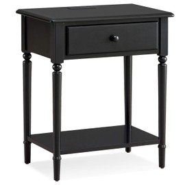 Leick Home Coastal End Table, Solid Wood, USB-C Charging Station, 1 Storage Drawer, Bottom Shelf, Easy-Assembly, For Bedroom/Living Room, Black Swan, 15.8 in. L x 24.0 in. W x 28.1 in. H, 20022-BK