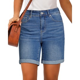 luvamia Womens Shorts High Waisted Denim Denim Shorts for Women Denim Shorts High Waisted Blue Jean Shorts Women Stretchy Jorts Cute Summer Shorts Size Small Size 4 6