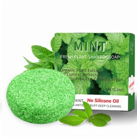 T-shin Shampoo Bar Scented Botanical Solid,60G Handmade Natural Ingredients Fragrance Essential Oil Hair Soap for Men & Women,Deep Cleaning of Hair Roots Promte Soap with Blistering Net (Mint)