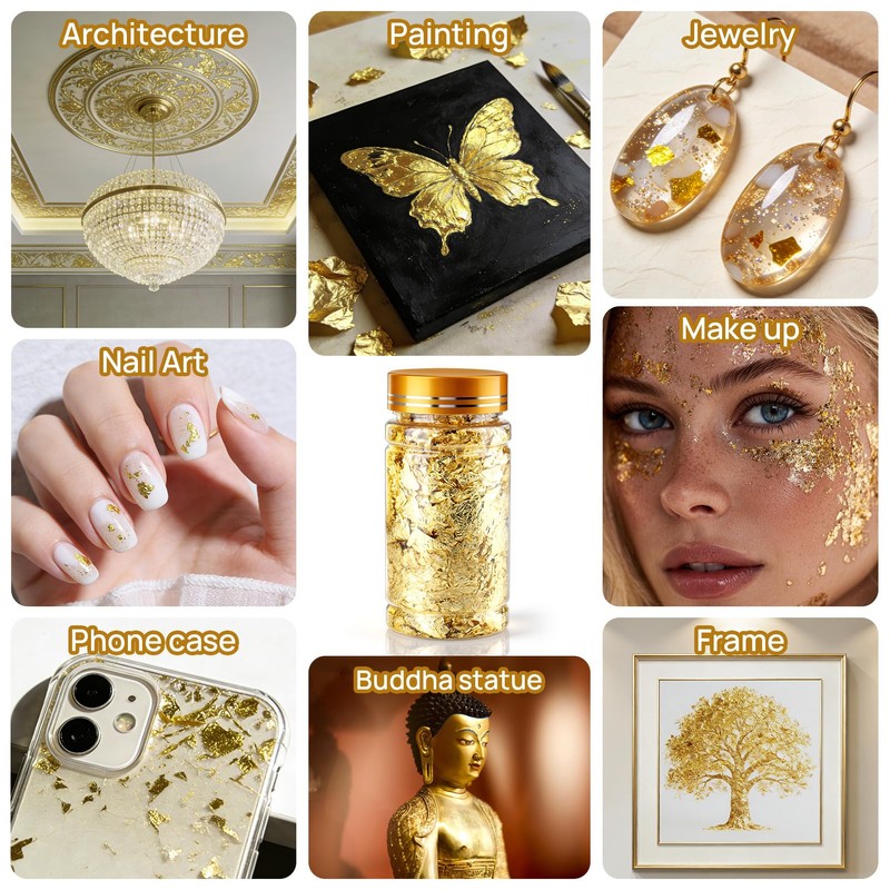 Catephe Gold Leaf Flakes, 10G (NW) Non-Edible Decorating Flakes, Imitation